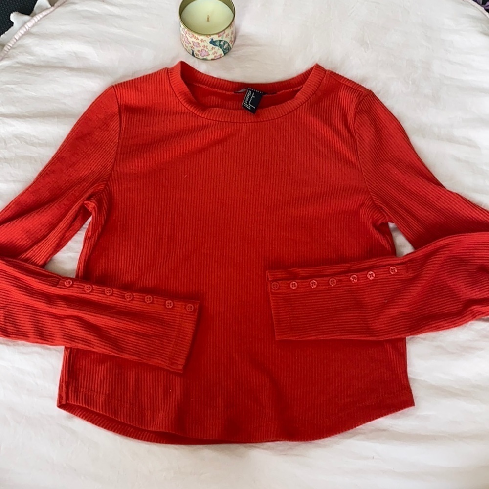 Forever 21 Red Long Sleeve Ribbed Top Size Small